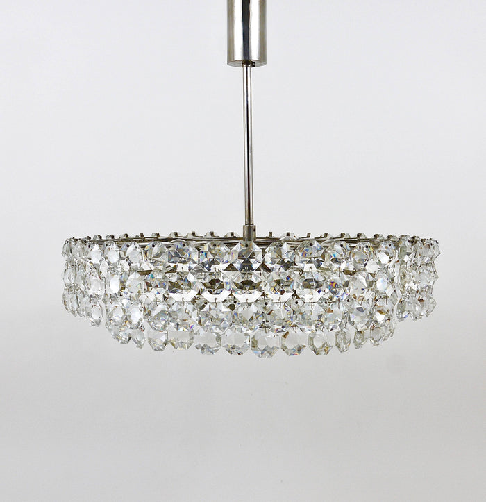 Bakalowits Large Nickel & Glass Chandelier with Diamond-Shaped Crystals, 1960s