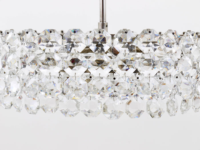 Bakalowits Large Nickel & Glass Chandelier with Diamond-Shaped Crystals, 1960s