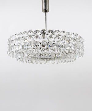 Bakalowits Large Nickel & Glass Chandelier with Diamond-Shaped Crystals, 1960s