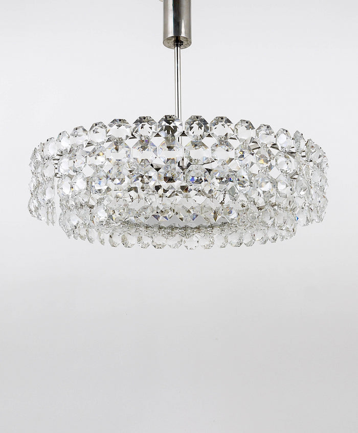 Bakalowits Large Nickel & Glass Chandelier with Diamond-Shaped Crystals, 1960s