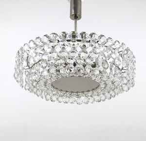 Bakalowits Large Nickel & Glass Chandelier with Diamond-Shaped Crystals, 1960s
