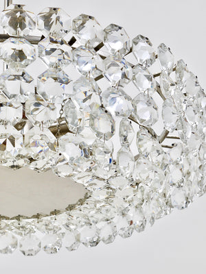 Bakalowits Large Nickel & Glass Chandelier with Diamond-Shaped Crystals, 1960s