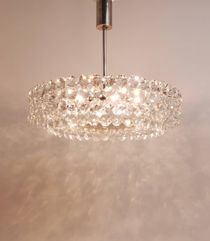 Bakalowits Large Nickel & Glass Chandelier with Diamond-Shaped Crystals, 1960s