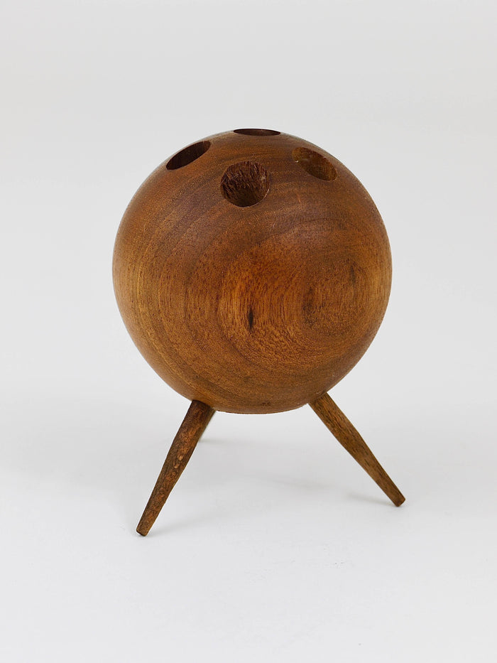 Carl Aubock Ball Tripod Candlestick Walnut Candle Holder, Austria, 1950s