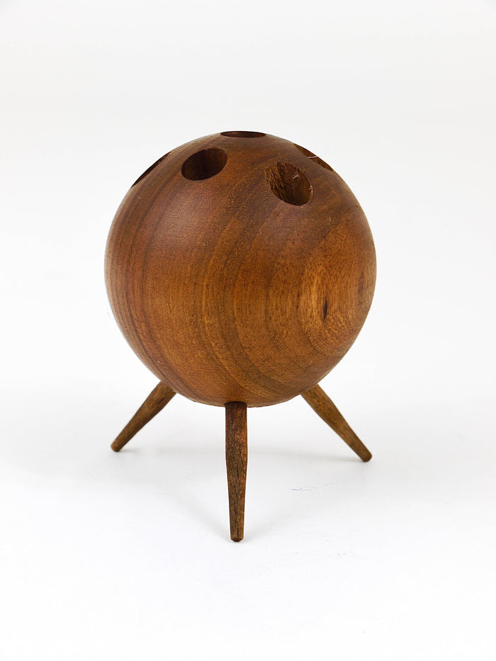 Carl Aubock Ball Tripod Candlestick Walnut Candle Holder, Austria, 1950s