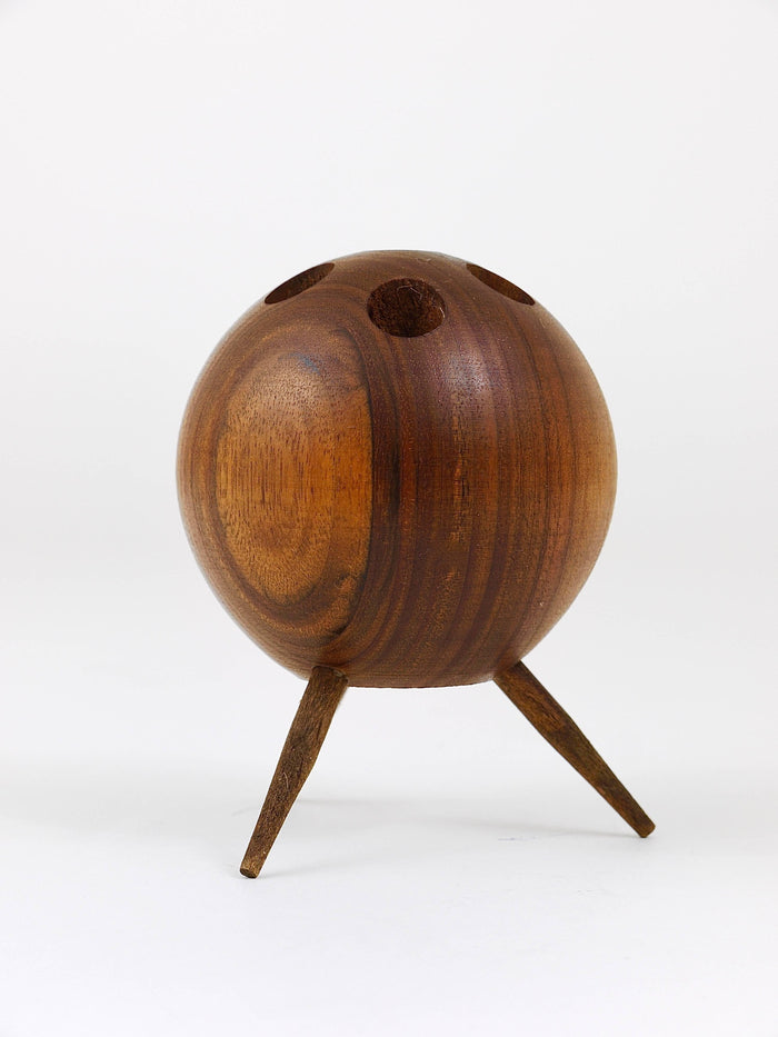 Carl Aubock Ball Tripod Candlestick Walnut Candle Holder, Austria, 1950s