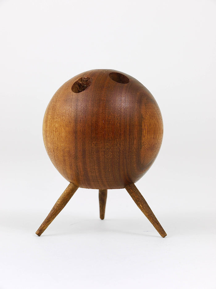 Carl Aubock Ball Tripod Candlestick Walnut Candle Holder, Austria, 1950s