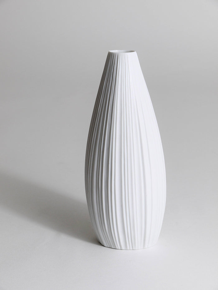 Rosenthal White Relief Striped Porcelain Vase by Martin Freyer, Germany, 1960s