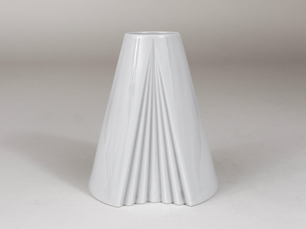 Jarrón de porcelana Ambrogio Pozzi Rosenthal, geométrico Op Art blanco, Alemania, años 80