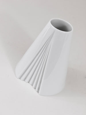 Ambrogio Pozzi Rosenthal White Geometric Op Art Porcelain Vase, Germany, 1980s