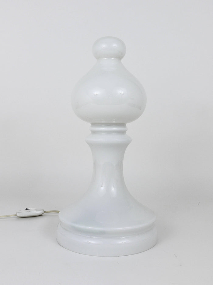 White Ivan Jakes Bishop Chess Lamp, Made of White Glass, Czechoslovakia, 1970s