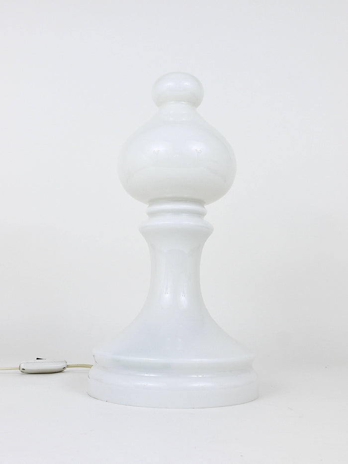 White Ivan Jakes Bishop Chess Lamp, Made of White Glass, Czechoslovakia, 1970s
