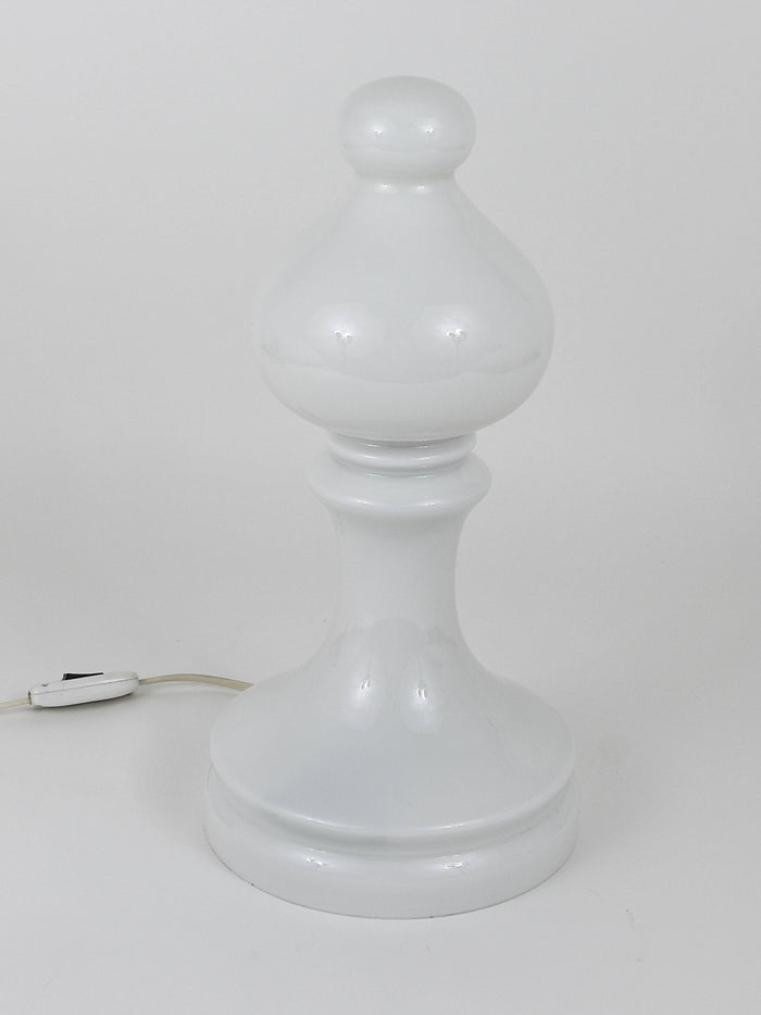 White Ivan Jakes Bishop Chess Lamp, Made of White Glass, Czechoslovakia, 1970s