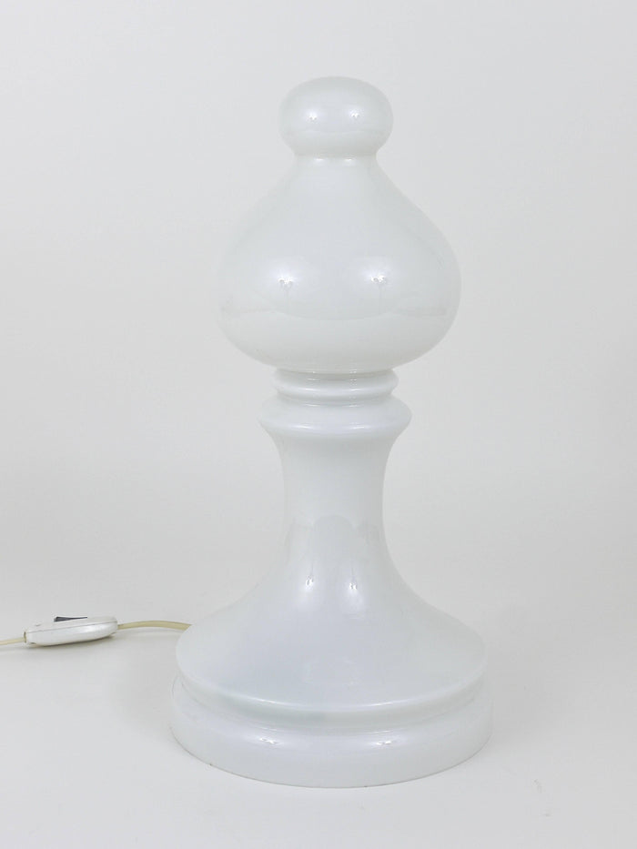 White Ivan Jakes Bishop Chess Lamp, Made of White Glass, Czechoslovakia, 1970s
