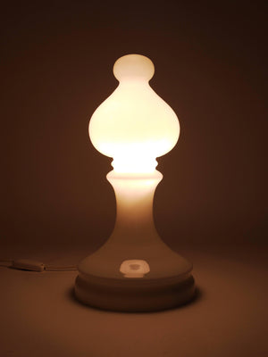 White Ivan Jakes Bishop Chess Lamp, Made of White Glass, Czechoslovakia, 1970s