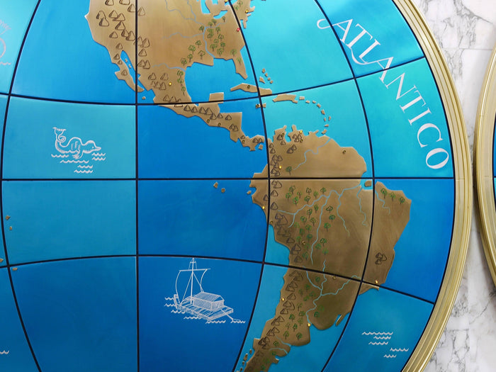 Two Impressive Huge Midcentury World Map Wall Globes, 95" Diameter, 1950s