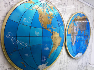 Two Impressive Huge Midcentury World Map Wall Globes, 95" Diameter, 1950s