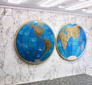 Two Impressive Huge Midcentury World Map Wall Globes, 95" Diameter, 1950s