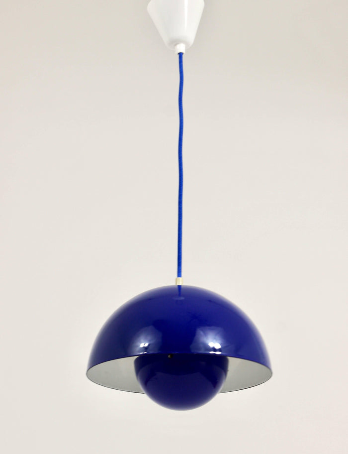 Blue Verner Panton Flowerpot Enameled Pendant Lamp, Louis Poulsen, Denmark, 1969