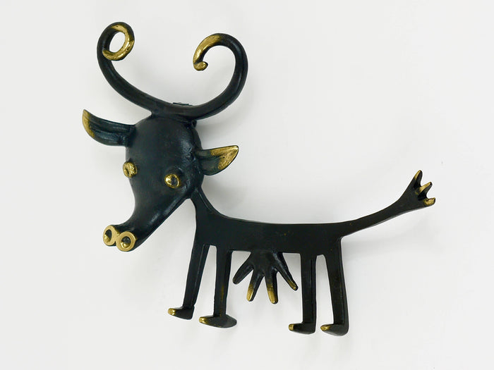Walter Bosse Cow Sculpture Brass Key Hanger by Herta Baller, Austria, 1950s