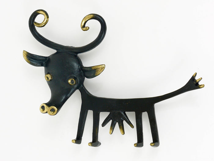 Walter Bosse Cow Sculpture Brass Key Hanger by Herta Baller, Austria, 1950s