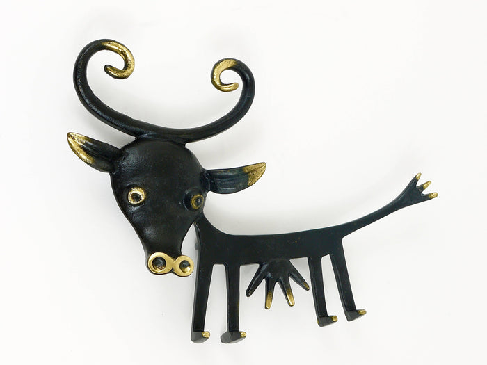 Walter Bosse Cow Sculpture Brass Key Hanger by Herta Baller, Austria, 1950s