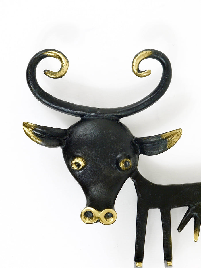 Walter Bosse Cow Sculpture Brass Key Hanger by Herta Baller, Austria, 1950s