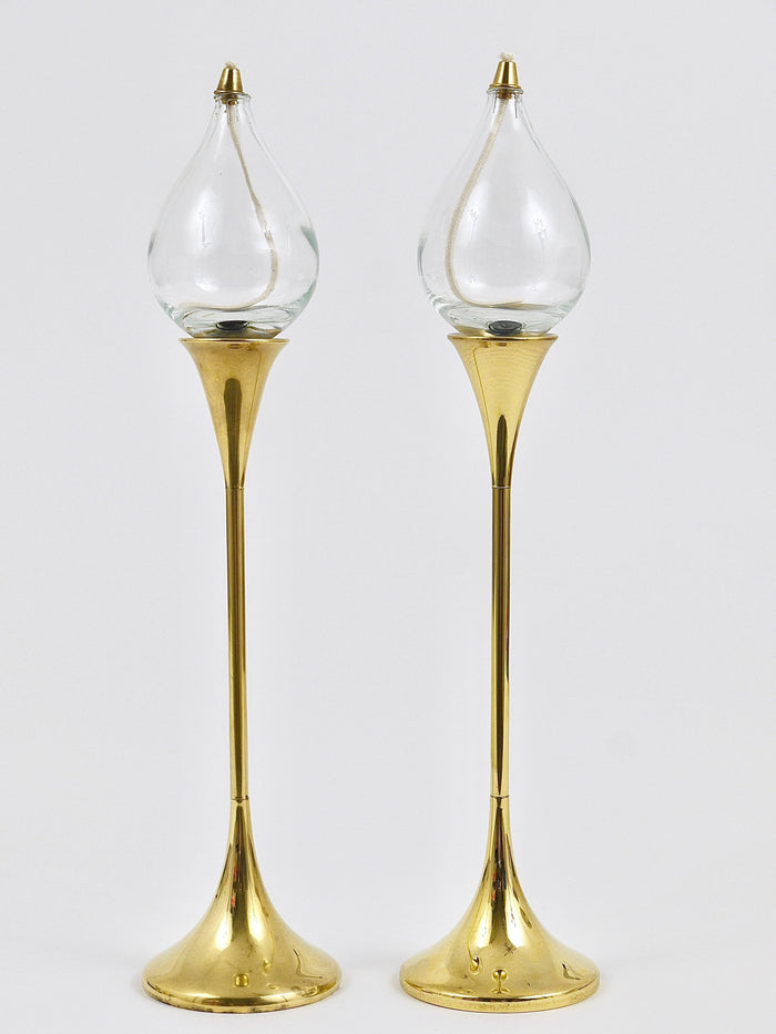 Two Large Freddie Andersen Midcentury Oil Lamp Candleholders, Denmark, 1970s