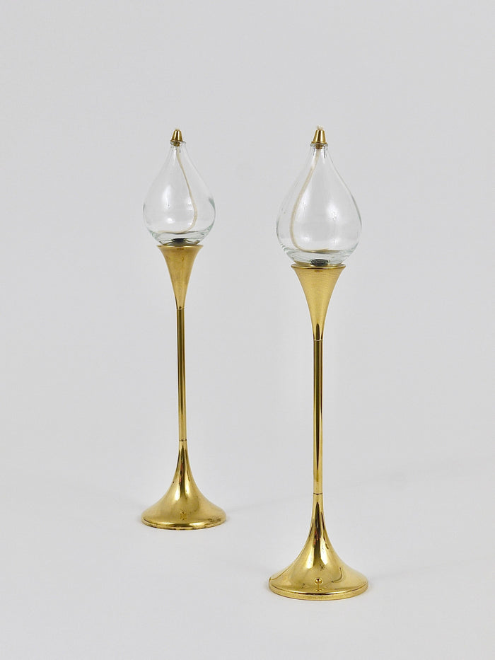 Two Large Freddie Andersen Midcentury Oil Lamp Candleholders, Denmark, 1970s