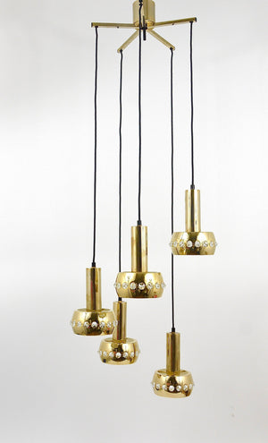 Bakalowits Brass & Crystals Cascade Five-Arm Chandelier Pendant Light, Austria