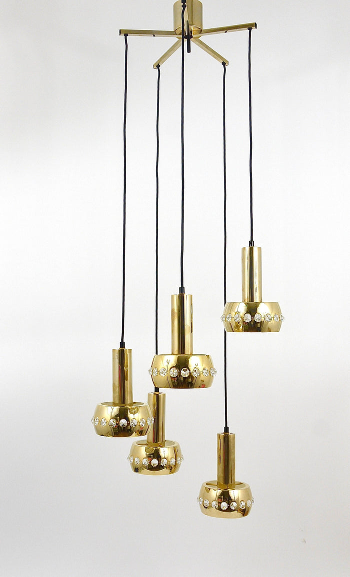 Bakalowits Brass & Crystals Cascade Five-Arm Chandelier Pendant Light, Austria
