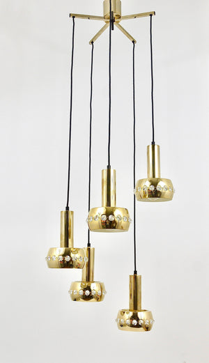 Bakalowits Brass & Crystals Cascade Five-Arm Chandelier Pendant Light, Austria