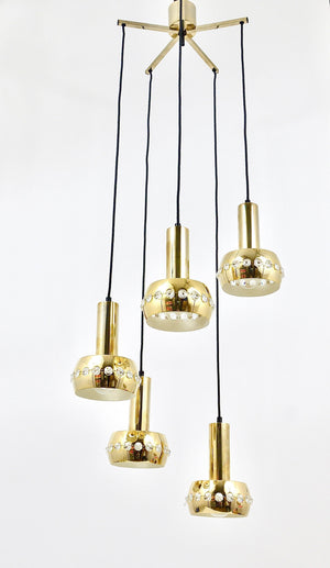 Bakalowits Brass & Crystals Cascade Five-Arm Chandelier Pendant Light, Austria