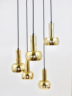 Bakalowits Brass & Crystals Cascade Five-Arm Chandelier Pendant Light, Austria
