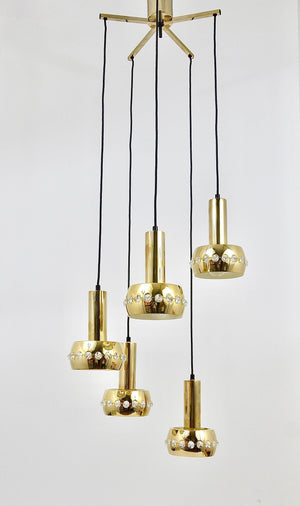 Bakalowits Brass & Crystals Cascade Five-Arm Chandelier Pendant Light, Austria