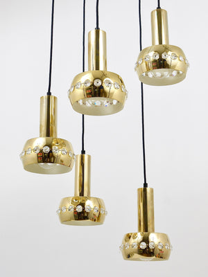 Bakalowits Brass & Crystals Cascade Five-Arm Chandelier Pendant Light, Austria