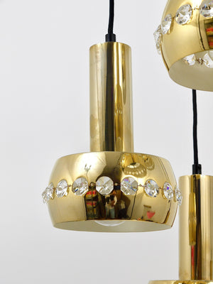 Bakalowits Brass & Crystals Cascade Five-Arm Chandelier Pendant Light, Austria