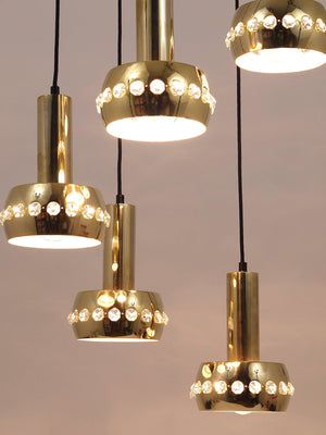Bakalowits Brass & Crystals Cascade Five-Arm Chandelier Pendant Light, Austria