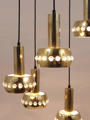Bakalowits Brass & Crystals Cascade Five-Arm Chandelier Pendant Light, Austria