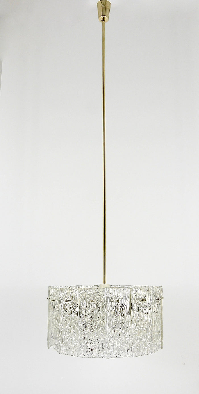 Kalmar Vienna Two Tambour Drum Brass & Glass Midcentury Chandeliers, 1960s