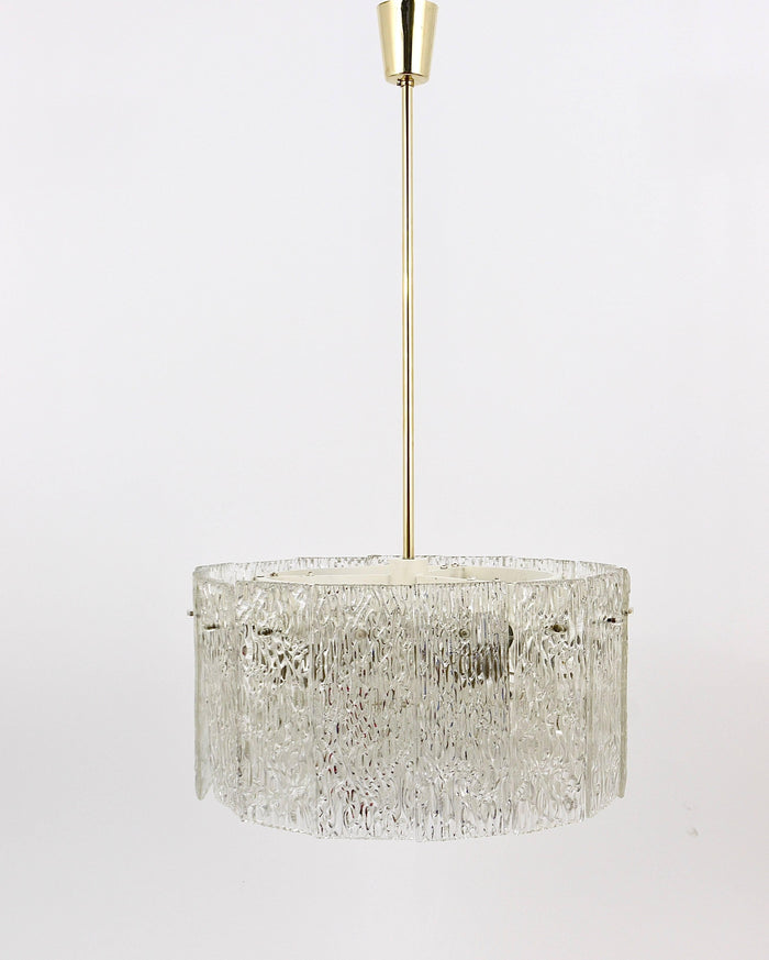 Kalmar Vienna Two Tambour Drum Brass & Glass Midcentury Chandeliers, 1960s
