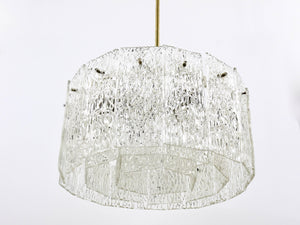 Kalmar Vienna Zwei Tambour Drum Kronleuchter aus Messing und Glas, Mid-Century, 1960er-Jahre