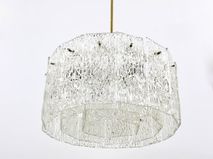 Kalmar Vienna Two Tambour Drum Brass & Glass Midcentury Chandeliers, 1960s