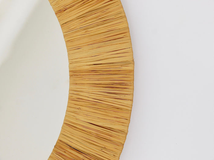Italian Riviera Raffia Midcentury Round Wall Mirror with Bast Frame, 1950s