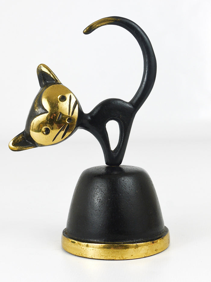 Walter Bosse Brass Dinner Bell Displaying a Cat by Herta Baller, Austria, 1950