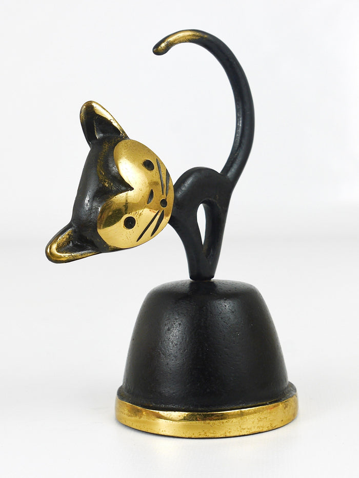 Walter Bosse Brass Dinner Bell Displaying a Cat by Herta Baller, Austria, 1950