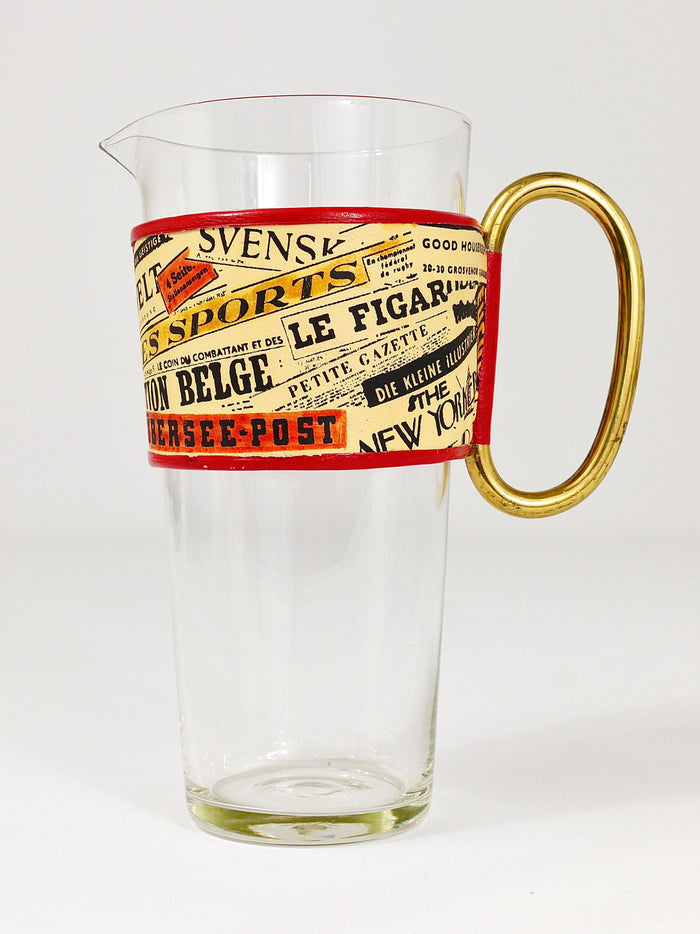 Carl Auböck Martini Newspaper Midcentury Glass Pitcher, Austria, 1950s