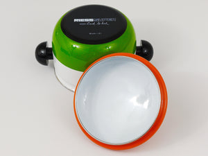 Carl Aubock Enameled Pot with Lid by Riess, Orange, White, Green, Austria, 1970s