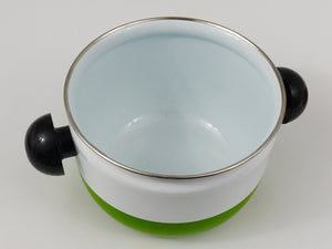 Carl Aubock Enameled Pot with Lid by Riess, Orange, White, Green, Austria, 1970s