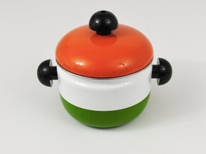 Carl Aubock Enameled Pot with Lid by Riess, Orange, White, Green, Austria, 1970s